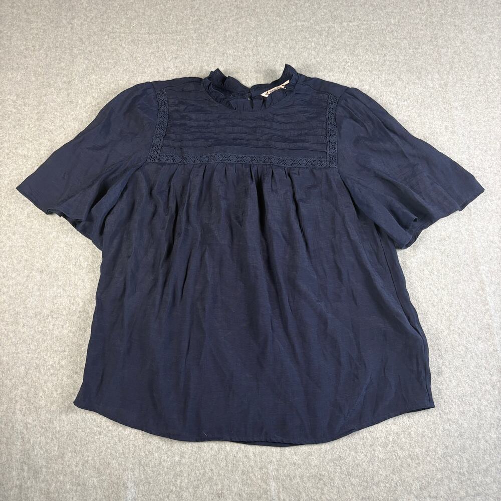 Nanette by Nanette Lepore Navy M Flowy Top Shirt Blouse Pleated Ruffle Flutter